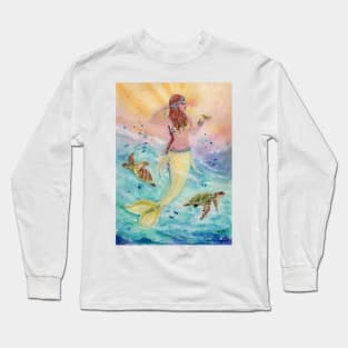 Sunshine sea mermaid by Renee Lavoie Long Sleeve T-Shirt